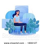 Vector Illustration of Cartoon Lady Using Laptop Computer Illustration by AtStockIllustration