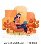 Vector Illustration of Cartoon Lady Using Laptop Computer Illustration by AtStockIllustration