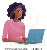 Vector Illustration of Cartoon Lady Using Laptop Computer Illustration by AtStockIllustration