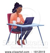 Vector Illustration of Cartoon Lady Using Laptop Computer Illustration by AtStockIllustration