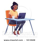 Vector Illustration of Cartoon Lady Using Laptop Computer Illustration by AtStockIllustration