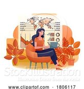 Vector Illustration of Cartoon Lady Working Laptop Business Report Illustration by AtStockIllustration