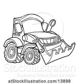Vector Illustration of Cartoon Lineart Bulldozer Digger by AtStockIllustration