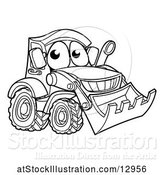 Vector Illustration of Cartoon Lineart Bulldozer Digger Mascot Character by AtStockIllustration