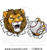 Vector Illustration of Cartoon Lion Baseball Ball Animal Sports Team Mascot by AtStockIllustration