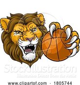 Vector Illustration of Cartoon Lion Basketball Animal Sports Team Mascot by AtStockIllustration