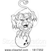 Vector Illustration of Cartoon Lion Bowling Ball Animal Sports Team Mascot by AtStockIllustration