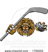 Vector Illustration of Cartoon Lion Ice Hockey Player Sports Mascot by AtStockIllustration