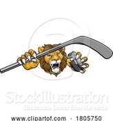Vector Illustration of Cartoon Lion Ice Hockey Team Sports Animal Mascot by AtStockIllustration