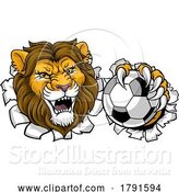 Vector Illustration of Cartoon Lion Soccer Football Animal Sports Team Mascot by AtStockIllustration