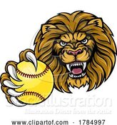 Vector Illustration of Cartoon Lion Softball Animal Sports Team Mascot by AtStockIllustration