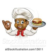 Vector Illustration of Cartoon Male Chef Holding a Cheese Burger on a Tray and Gesturing Perfect by AtStockIllustration