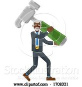 Vector Illustration of Cartoon Mature Black Businessman Holding Hammer Mascot by AtStockIllustration