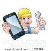 Vector Illustration of Cartoon Mechanic Plumber Handyman Phone Concept by AtStockIllustration