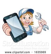 Vector Illustration of Cartoon Mechanic Plumber Handyman Phone Concept by AtStockIllustration