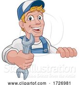 Vector Illustration of Cartoon Mechanic Plumber Wrench Spanner Handyman by AtStockIllustration