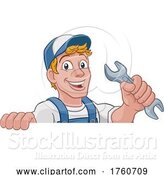 Vector Illustration of Cartoon Mechanic Plumber Wrench Spanner Handyman by AtStockIllustration