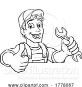 Vector Illustration of Cartoon Mechanic Plumber Wrench Spanner Handyman by AtStockIllustration