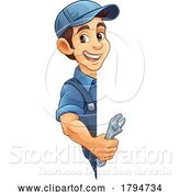 Vector Illustration of Cartoon Mechanic Plumber Wrench Spanner Handyman by AtStockIllustration