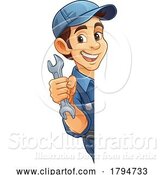 Vector Illustration of Cartoon Mechanic Plumber Wrench Spanner Handyman by AtStockIllustration