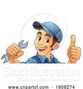 Vector Illustration of Cartoon Mechanic Plumber Wrench Spanner Handyman by AtStockIllustration