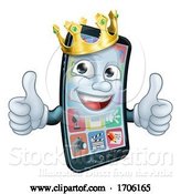 Vector Illustration of Cartoon Mobile Phone King Crown Thumbs up Mascot by AtStockIllustration