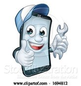Vector Illustration of Cartoon Mobile Phone Repair Spanner Thumbs up Mascot by AtStockIllustration