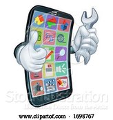 Vector Illustration of Cartoon Mobile Phone Repair Spanner Thumbs up Mascot by AtStockIllustration