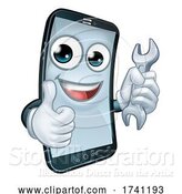 Vector Illustration of Cartoon Mobile Phone Repair Spanner Thumbs up Mascot by AtStockIllustration
