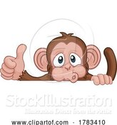 Vector Illustration of Cartoon Monkey Animal Behind Sign Giving Thumbs up by AtStockIllustration