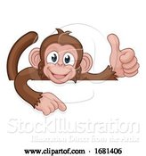 Vector Illustration of Cartoon Monkey Animal Pointing Thumbs up Sign by AtStockIllustration