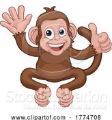 Vector Illustration of Cartoon Monkey Animal Waving and Giving Thumbs up by AtStockIllustration
