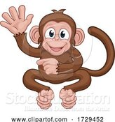 Vector Illustration of Cartoon Monkey Animal Waving and Pointing by AtStockIllustration