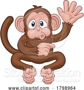 Vector Illustration of Cartoon Monkey Animal Waving and Pointing by AtStockIllustration