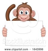 Vector Illustration of Cartoon Monkey Character Animal Holding Sign by AtStockIllustration