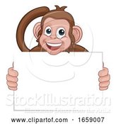 Vector Illustration of Cartoon Monkey Character Animal Holding Sign by AtStockIllustration