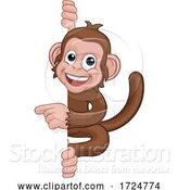 Vector Illustration of Cartoon Monkey Character Animal Pointing at Sign by AtStockIllustration