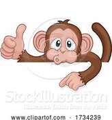 Vector Illustration of Cartoon Monkey Character Animal Pointing at Sign by AtStockIllustration