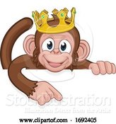 Vector Illustration of Cartoon Monkey King Crown Animal Pointing at Sign by AtStockIllustration