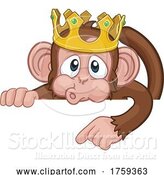 Vector Illustration of Cartoon Monkey King Crown Animal Pointing at Sign by AtStockIllustration