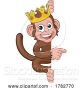Vector Illustration of Cartoon Monkey King Crown Animal Pointing at Sign by AtStockIllustration