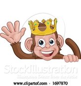 Vector Illustration of Cartoon Monkey King Crown Animal Sign Waving by AtStockIllustration