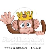 Vector Illustration of Cartoon Monkey King Crown Animal Sign Waving by AtStockIllustration