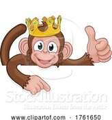 Vector Illustration of Cartoon Monkey King Crown Thumbs up Pointing Sign Cartoon by AtStockIllustration