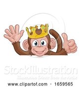 Vector Illustration of Cartoon Monkey King Crown Thumbs up Waving Sign Cartoon by AtStockIllustration