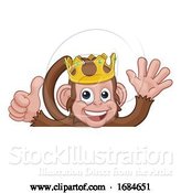 Vector Illustration of Cartoon Monkey King Crown Thumbs up Waving Sign Cartoon by AtStockIllustration