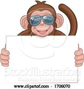 Vector Illustration of Cartoon Monkey Sunglasses Animal Holding Sign by AtStockIllustration