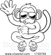 Vector Illustration of Cartoon Monkey Sunglasses Animal Waving Pointing by AtStockIllustration