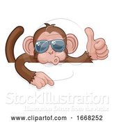 Vector Illustration of Cartoon Monkey Sunglasses Thumbs up Pointing Sign Cartoon by AtStockIllustration