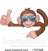 Vector Illustration of Cartoon Monkey Sunglasses Thumbs up Pointing Sign Cartoon by AtStockIllustration